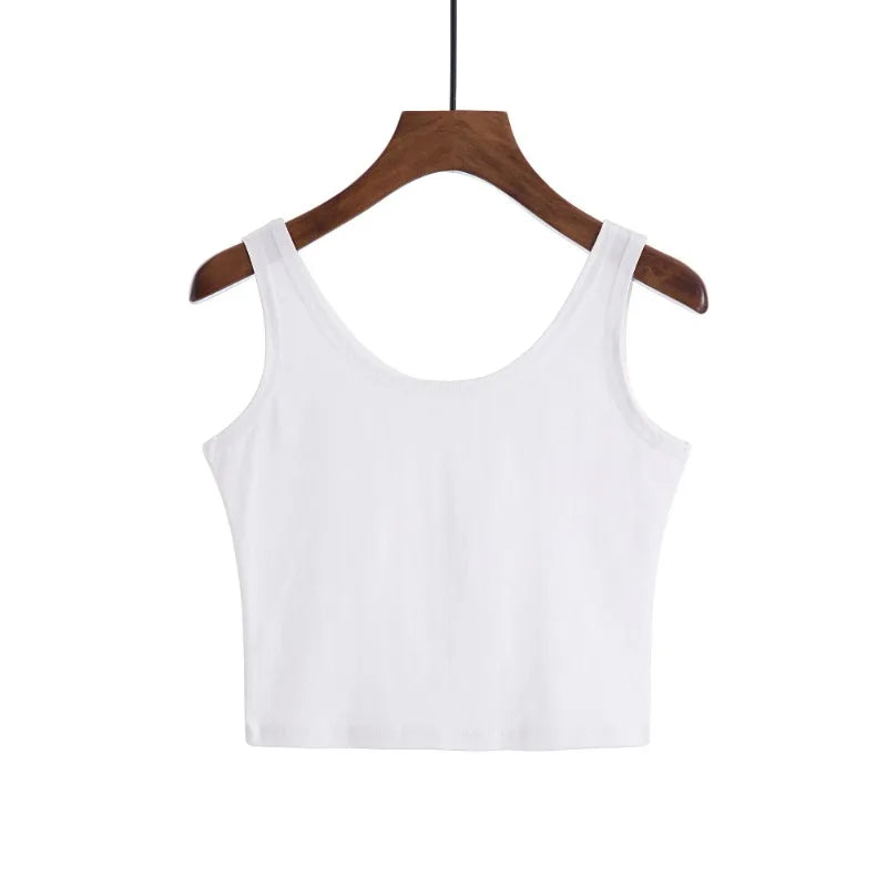 2024 Fashion Women Candy Colour Tanks Tops Short 100% Cotton Casual Camisole Tube Top Female Sleeveless Cropped Vest