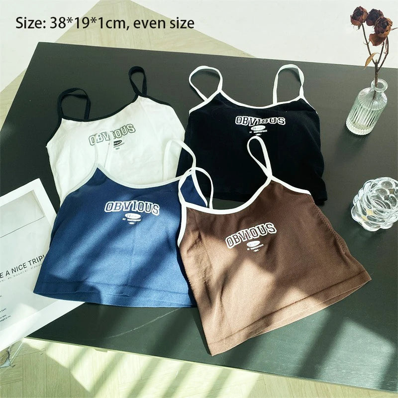 2024 Summer Letter Printing Tops Spaghetti Camisole Women With Padded Bra Crop Tops O-Neck Solid Crop Tops Y2k Sports Short Vest