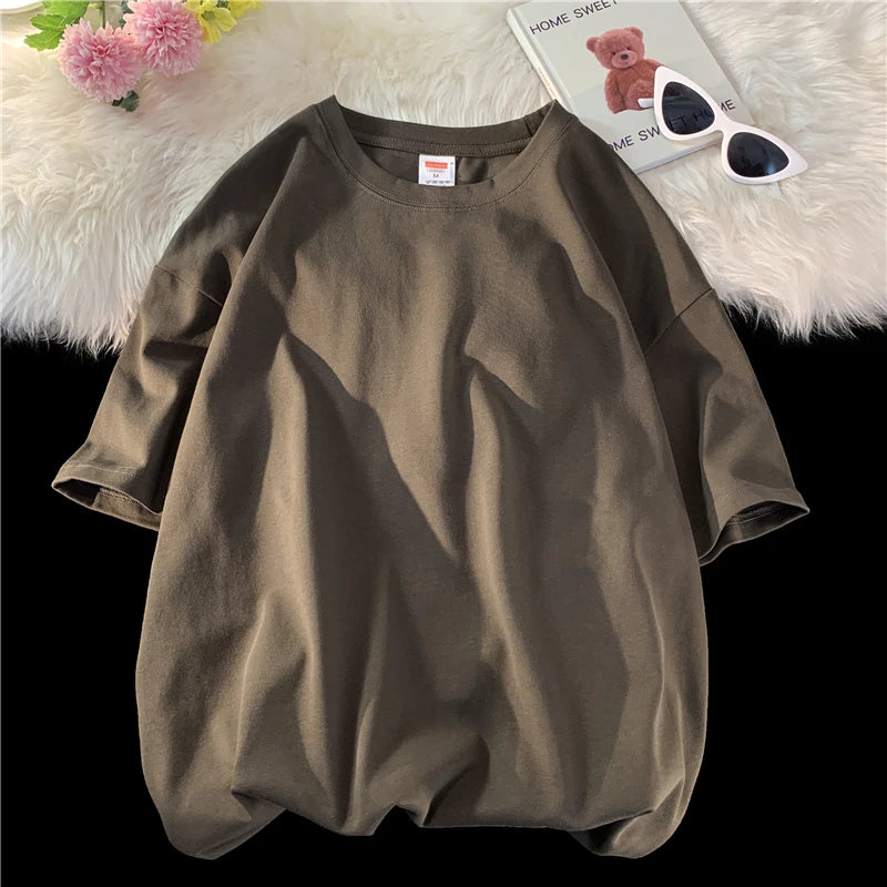 Oversized Summer Short Sleeve Men's T Shirt New Fashion Solid Loose O-Neck T Shirts Mens Cotton Hip Hop Streetwear Top Tees