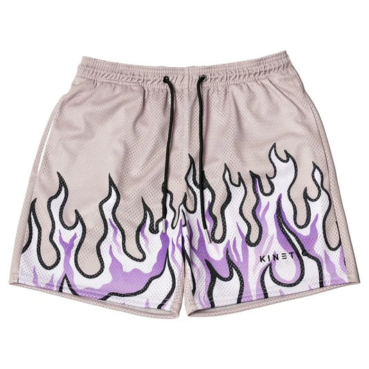 Men's breathable mesh shorts, flame printed quick drying shorts, fashionable, gym, basketball, running