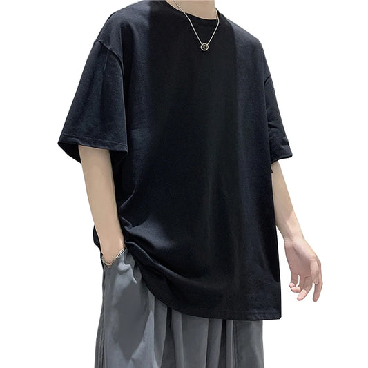 Oversized Summer Short Sleeve Men's T Shirt New Fashion Solid Loose O-Neck T Shirts Mens Cotton Hip Hop Streetwear Top Tees